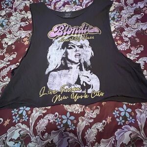 Vintage Recycled Karma Blondie (Band) Dark Gray and Purple Graphic Crop Top